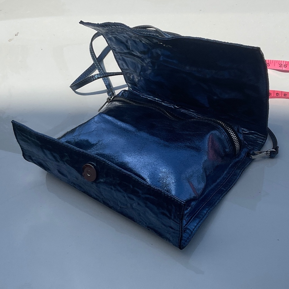 Italian made Zilla handbag 100% calf leather Metallic Blue - Picture 11 of 15